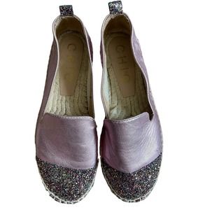 Chio Womens Leather Glitter Espadrilles Flat Shoes Round Toe Size 7.5US Purple